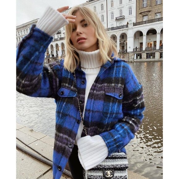 Anine Bing Samone Blue Plaid Jacket - Picture 2 of 5